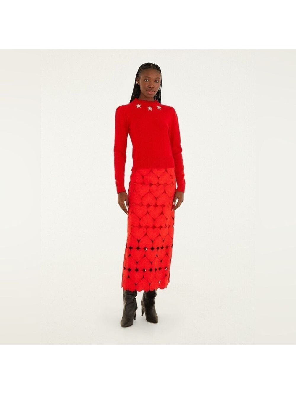 Farm Rio Red Hearts Euroflax Premium Linen Midi Skirt